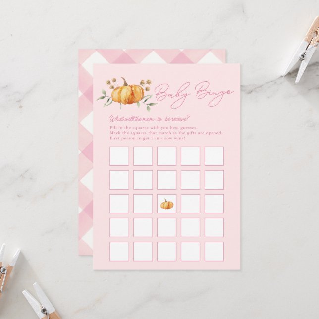 Little Pumpkin Girl Baby Shower Bingo Card (Front/Back In Situ)