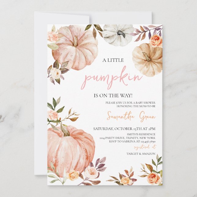 Little Pumpkin Girl Baby Shower Invitation (Front)