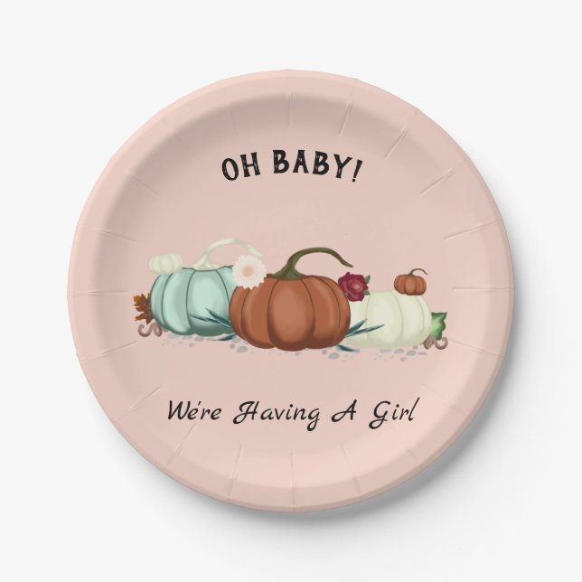 Little Pumpkin Girl Baby Shower Paper Plate (Front)