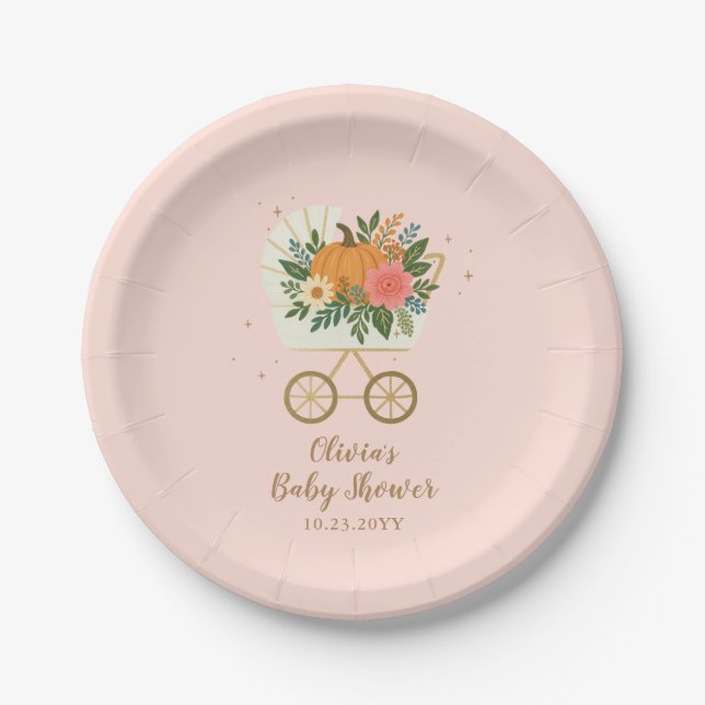 Little Pumpkin Girl Baby Shower Paper Plate (Front)