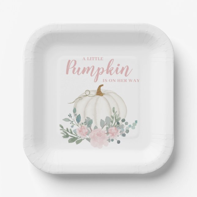 Little Pumpkin Girl Baby Shower  Paper Plate (Front)