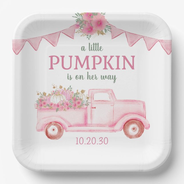 Little Pumpkin Girl Baby Shower Paper Plate (Front)