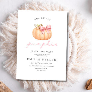 Little Pumpkin Girl Baby Shower Pink Bow Pumpkin Invitation