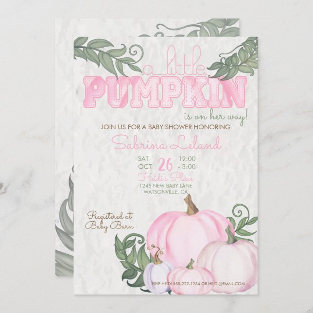 Little Pumpkin Girl Baby Shower Pink Invitation (Front/Back)