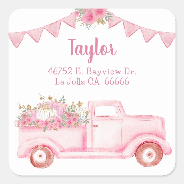 Little Pumpkin Girl Baby Shower Return Address Square Sticker (Front)