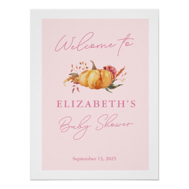 Little Pumpkin Girl Baby Shower Welcome Sign (Front)