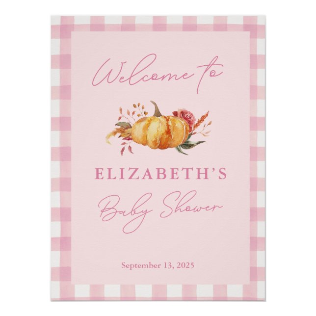 Little Pumpkin Girl Baby Shower Welcome Sign (Front)