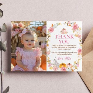 Little Pumpkin Girl Birthday Photo Thank You Card