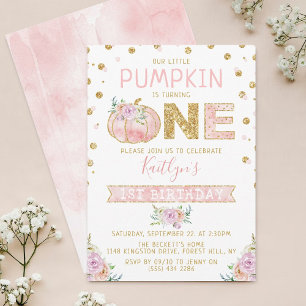 Little Pumpkin Girls 1st Birthday Invitation