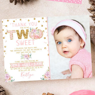 Little Pumpkin Girls 2nd Birthday Photo Thank You Card