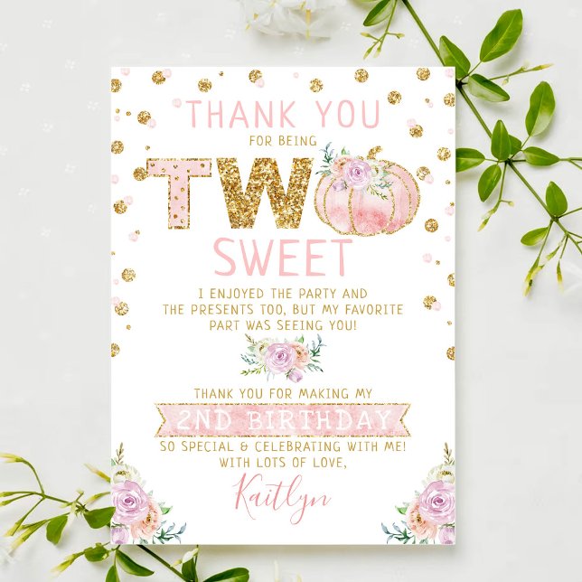 Little Pumpkin Girls 2nd Birthday Thank You Card (Creator Uploaded)