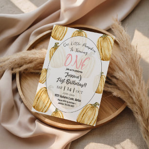 Little Pumpkin Girls Coral Pink Fall Birthday Invitation