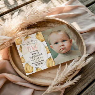 Little Pumpkin Girls Pink Fall Birthday Photo Invitation