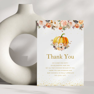 little pumpkin gold and blush baby shower thank you card
