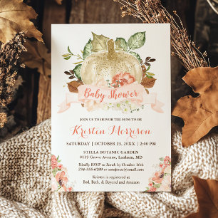 Little Pumpkin Gold Glitters Fall Baby Shower Invitation