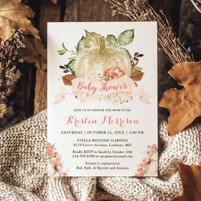 Little Pumpkin Gold Glitters Fall Baby Shower Invitation (Creator Uploaded)