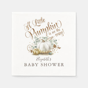 Little Pumpkin Gold Glitters Fall Baby Shower Napkin