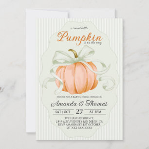 Little Pumpkin Green Bow Baby Shower Invitation