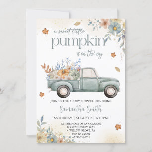 Little pumpkin green Truck fall autumn baby shower Invitation