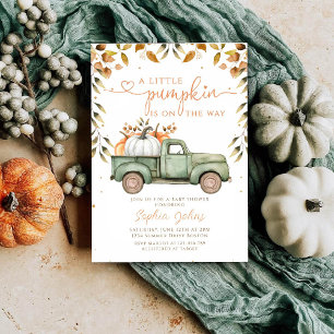 Little Pumpkin Green Truck Fall Baby Shower Invitation