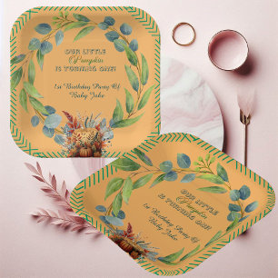 Little Pumpkin Greenery Wreath Fall Pumpkin Peach  Paper Plate