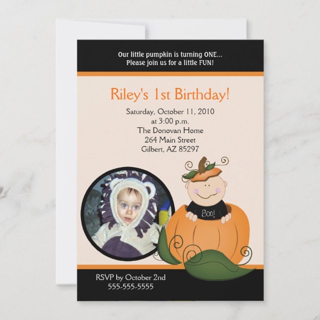 Little Pumpkin Halloween 5x7 Photo Birthday Invitation (Front)