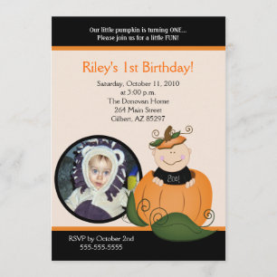 Little Pumpkin Halloween 5x7 Photo Birthday Invitation