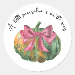 Little Pumpkin is on the way Autumn baby shower Classic Round Sticker