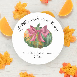 Little Pumpkin is on the way Autumn baby shower Classic Round Sticker