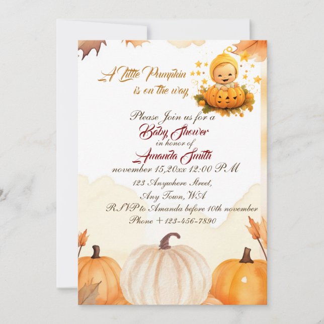 Little Pumpkin is on The Way Autumn Baby Shower Invitation (Front)