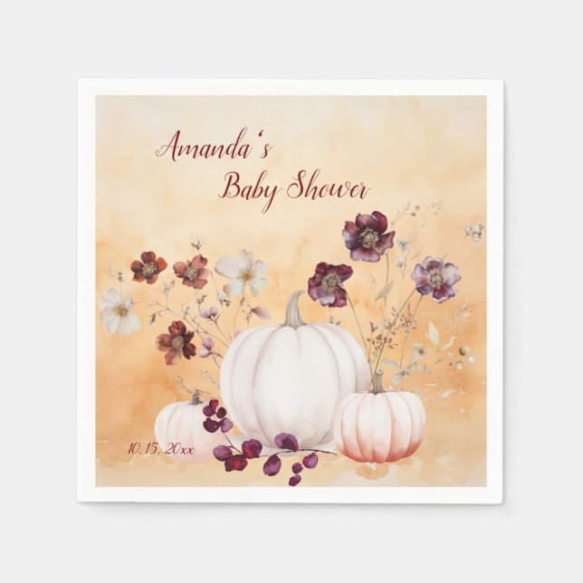Little Pumpkin is on The Way Autumn Baby Shower Napkin (Front)