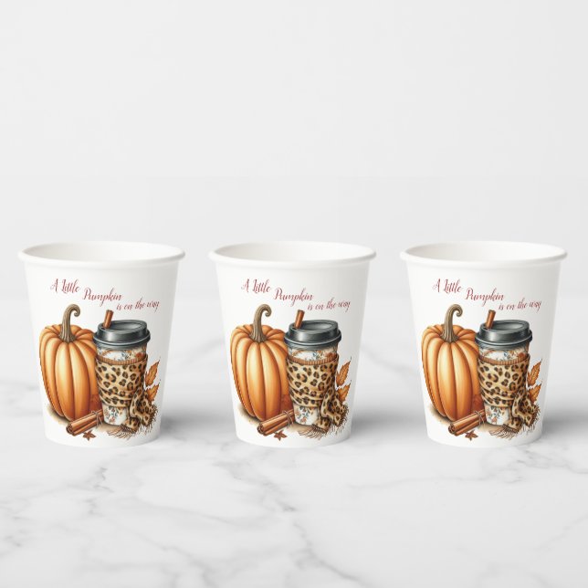 Little Pumpkin is on The Way Autumn Baby Shower Paper Cups (Multi)