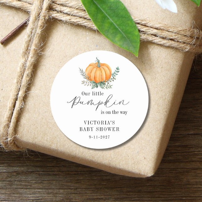 Little Pumpkin is on the way Baby Shower Classic Round Sticker (Creator Uploaded)