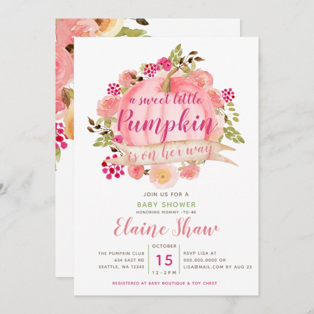 little pumpkin is on the way baby shower invitation (Front/Back)
