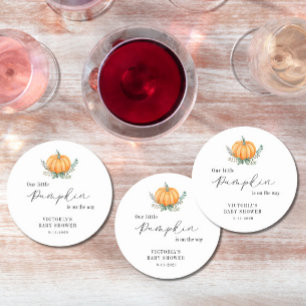 Little Pumpkin is on the way Baby Shower  Round Paper Coaster