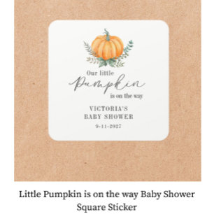 Little Pumpkin is on the way Baby Shower Square Sticker