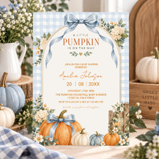 Little Pumpkin Is On The Way Blue Baby Shower Invitation