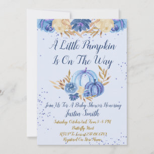 Little Pumpkin Is On The Way Blue Baby Shower Invitation