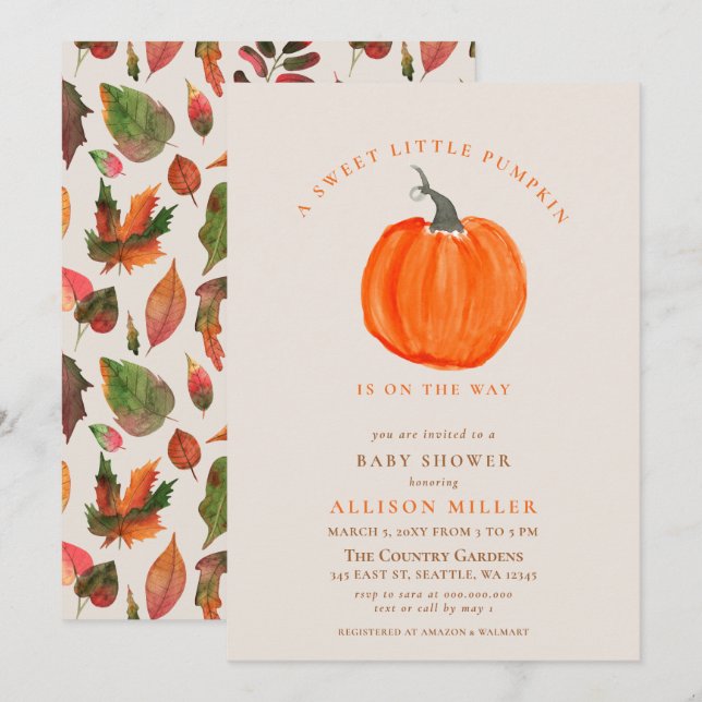 little pumpkin is on the way fall baby shower  inv invitation (Front/Back)