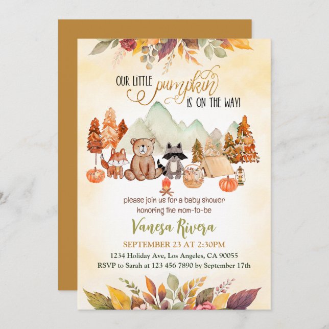 Little Pumpkin Is on the Way Fall Baby Shower Invitation (Front/Back)