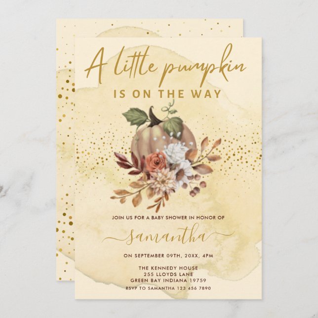 Little Pumpkin Is On The Way Fall Baby Shower Invitation (Front/Back)