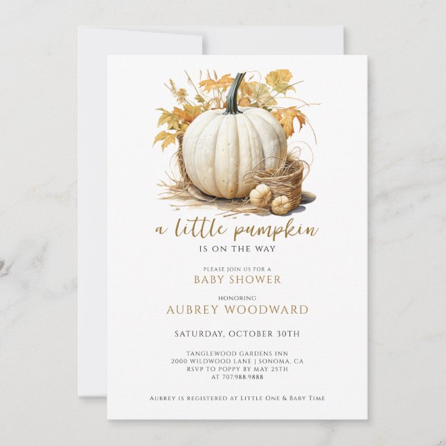 Little Pumpkin Is On The Way Fall Baby Shower Invitation (Front)