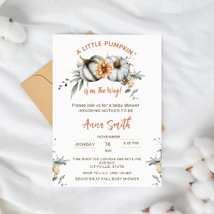 little Pumpkin Is on The Way Fall  Baby Shower  Invitation