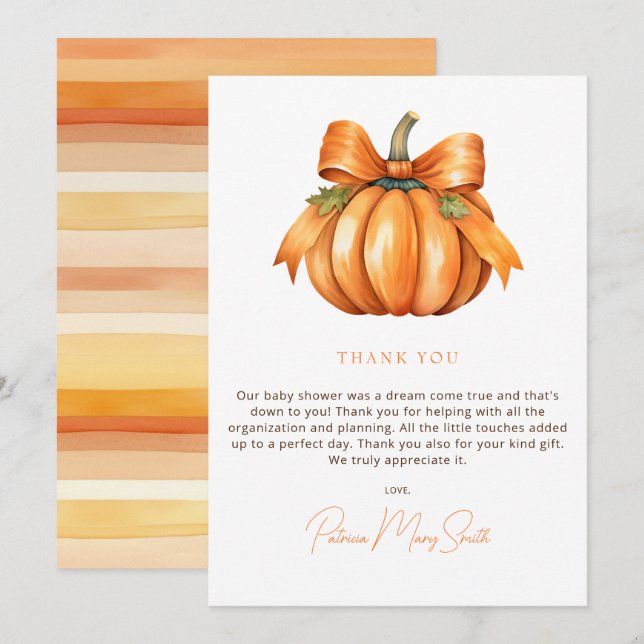 Little Pumpkin Is On The Way Fall Baby Shower Thank You Card (Front/Back)