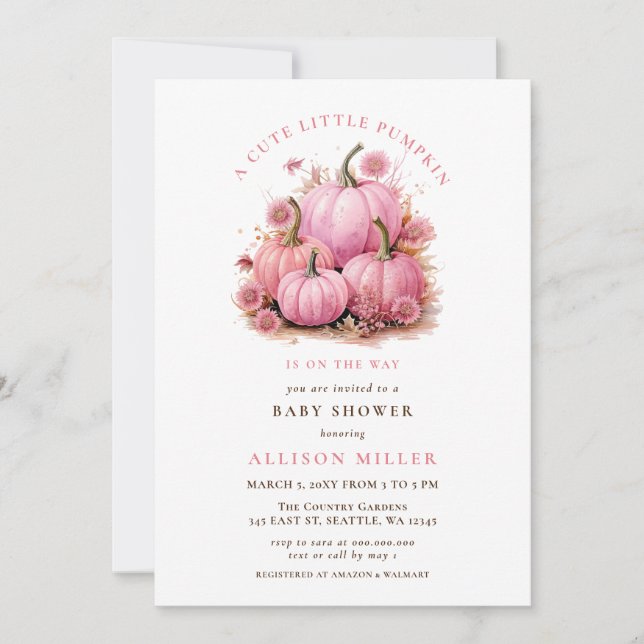 little pumpkin is on the way fall Girl baby shower Invitation (Front)