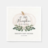 Little Pumpkin Is On The Way Greenery Baby Shower Napkin (Front)
