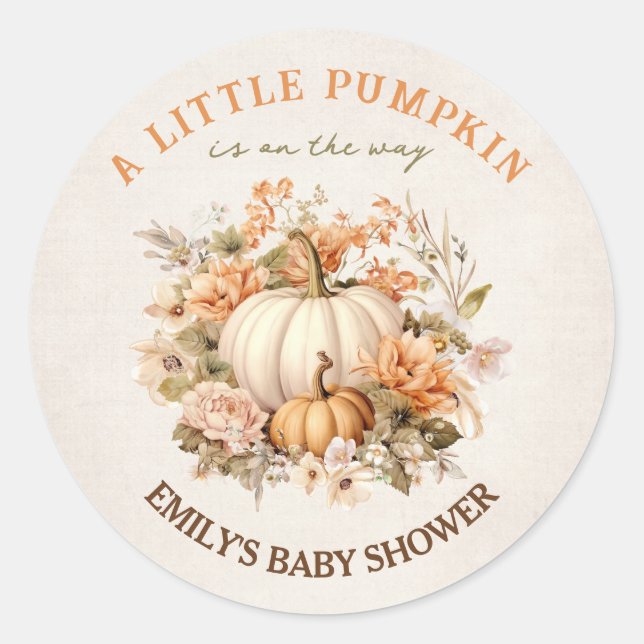 Little Pumpkin Is On The Way Pastel Baby Shower Classic Round Sticker (Front)