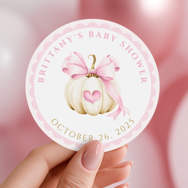 Little Pumpkin is on the Way Pink Baby Shower Classic Round Sticker (Creator Uploaded)