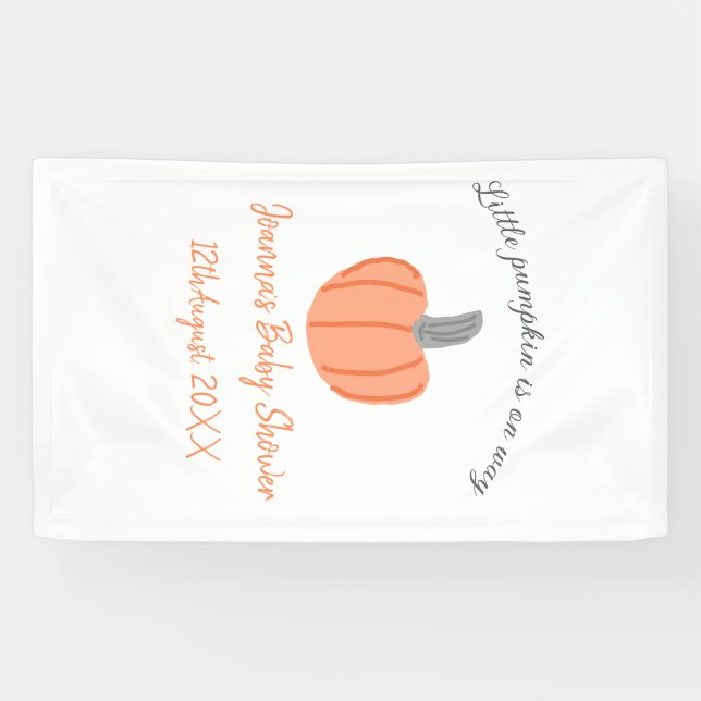 Little pumpkin is on way orange grey baby shower a banner (Horizontal)
