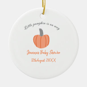 Little pumpkin is on way orange grey baby shower a ceramic ornament